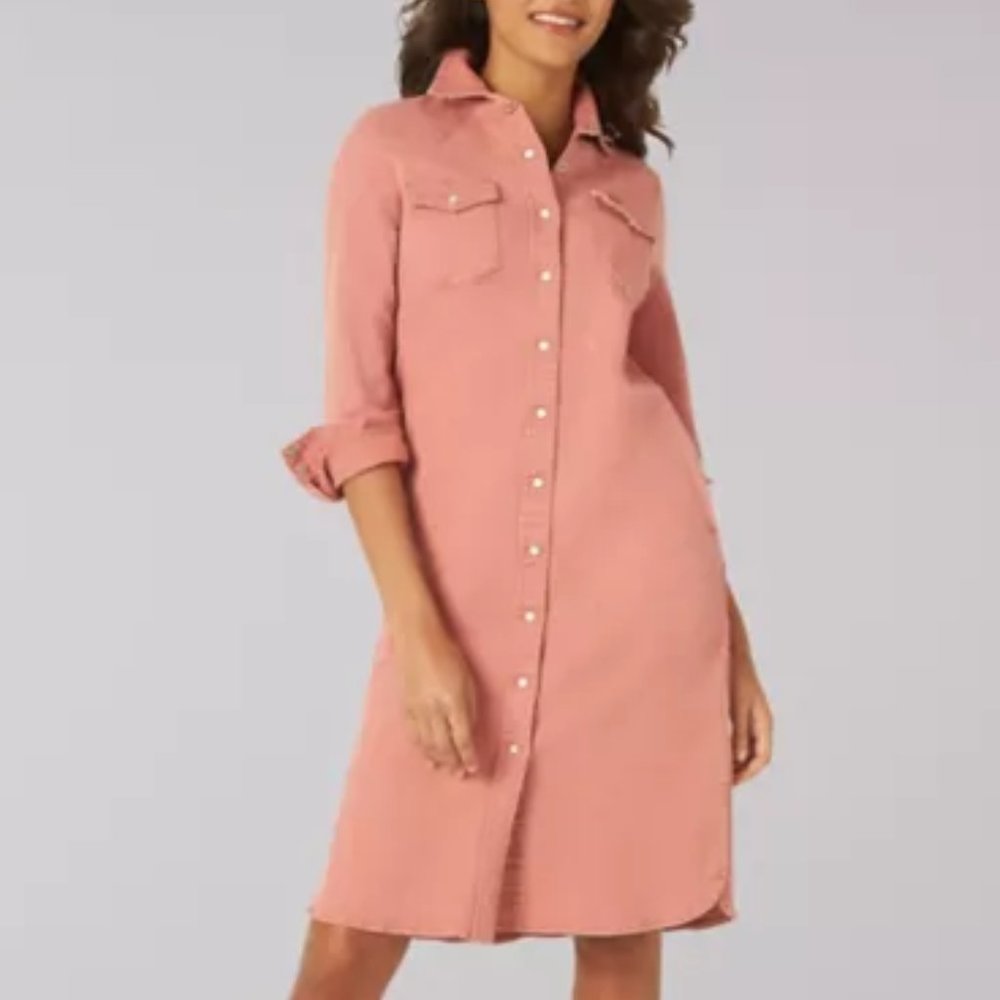 LEE Vintage Modern M Canyon Rose Western Denim Jean Shirt Dress Jacket NWT - Picture 5 of 12